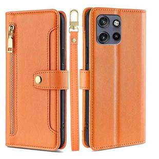 For Motorola Edge 50 Neo 5G Sheep Texture Cross-body Zipper Wallet Leather Phone Case(Orange)