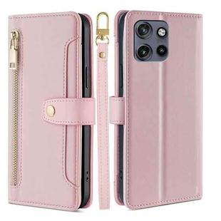 For Motorola Edge 50 Neo 5G Sheep Texture Cross-body Zipper Wallet Leather Phone Case(Pink)