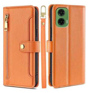 For Motorola Moto G35 5G Sheep Texture Cross-body Zipper Wallet Leather Phone Case(Orange)