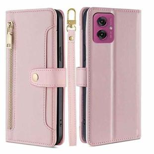 For Motorola Moto G55 5G Sheep Texture Cross-body Zipper Wallet Leather Phone Case(Pink)