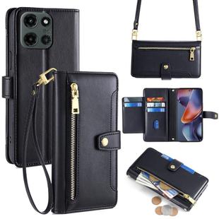 For Motorola Moto G 5G 2025 Sheep Texture Cross-body Zipper Wallet Leather Phone Case(Black)
