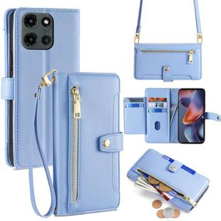 For Motorola Moto G 5G 2025 Sheep Texture Cross-body Zipper Wallet Leather Phone Case(Blue)