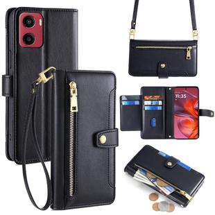 For Motorola Moto G05 Sheep Texture Cross-body Zipper Wallet Leather Phone Case(Black)