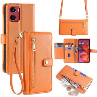 For Motorola Moto G05 Sheep Texture Cross-body Zipper Wallet Leather Phone Case(Orange)