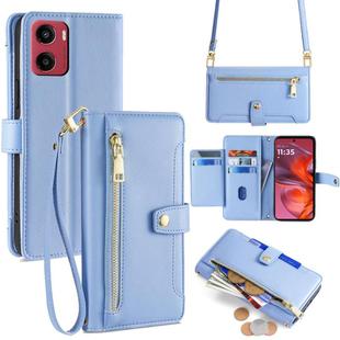 For Motorola Moto G05 Sheep Texture Cross-body Zipper Wallet Leather Phone Case(Blue)