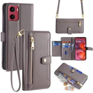 For Motorola Moto G05 Sheep Texture Cross-body Zipper Wallet Leather Phone Case(Grey)