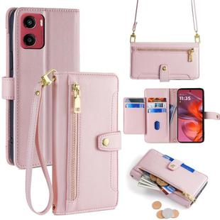 For Motorola Moto G05 Sheep Texture Cross-body Zipper Wallet Leather Phone Case(Pink)