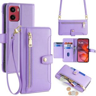 For Motorola Moto G05 Sheep Texture Cross-body Zipper Wallet Leather Phone Case(Purple)