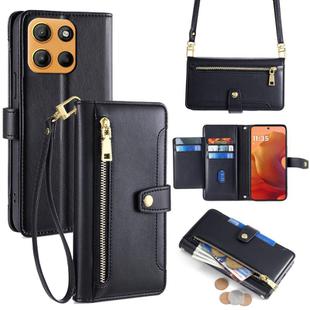 For Motorola Moto G15 / G15 Power Sheep Texture Cross-body Zipper Wallet Leather Phone Case(Black)