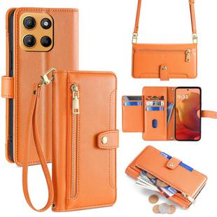 For Motorola Moto G15 / G15 Power Sheep Texture Cross-body Zipper Wallet Leather Phone Case(Orange)