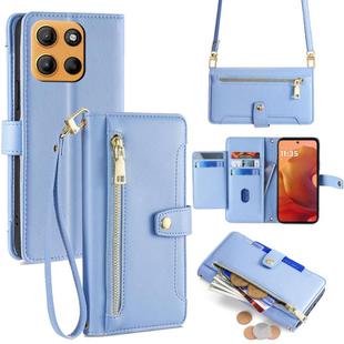 For Motorola Moto G15 / G15 Power Sheep Texture Cross-body Zipper Wallet Leather Phone Case(Blue)