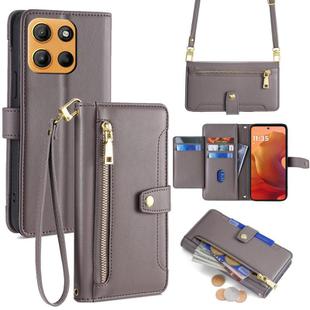 For Motorola Moto G15 / G15 Power Sheep Texture Cross-body Zipper Wallet Leather Phone Case(Grey)