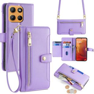 For Motorola Moto G15 / G15 Power Sheep Texture Cross-body Zipper Wallet Leather Phone Case(Purple)