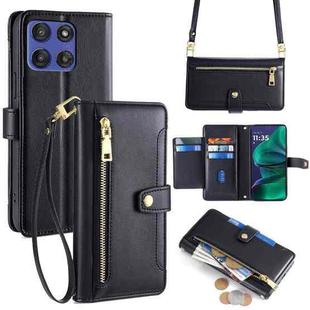 For Motorola Moto G Stylus 5G 2025 Sheep Texture Cross-body Zipper Wallet Leather Phone Case(Black)