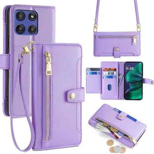 For Motorola Moto G Stylus 5G 2025 Sheep Texture Cross-body Zipper Wallet Leather Phone Case(Purple)