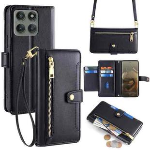For Motorola Edge 60 Pro 5G Sheep Texture Cross-body Zipper Wallet Leather Phone Case(Black)