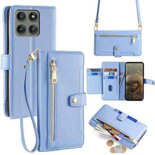 For Motorola Edge 60 Pro 5G Sheep Texture Cross-body Zipper Wallet Leather Phone Case(Blue)