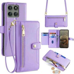 For Motorola Edge 60 Pro 5G Sheep Texture Cross-body Zipper Wallet Leather Phone Case(Purple)