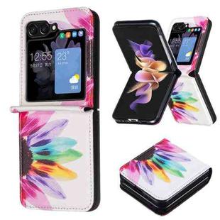 For Samsung Galaxy Z Flip5 Colored Drawing Pattern PU + PC Shockproof Phone Case(Sun Flower)