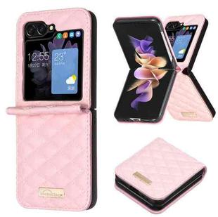 For Samsung Galaxy Z Flip6 Diamond Lattice PU + PC Shockproof Phone Case(Pink)