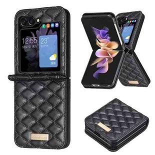 For Samsung Galaxy Z Flip5 Diamond Lattice PU + PC Shockproof Phone Case(Black)