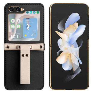 For Samsung Galaxy Z Flip5 Skin Feel Full Coverage Crossbody Phone Case with Hand Strap/Lanyard(Black)