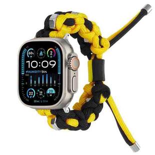 For Apple Watch Ultra 2 49mm Screw Nut Dual-Color Braided Paracord Watch Band(Black Yellow)