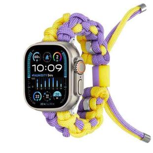 For Apple Watch Ultra 2 49mm Screw Nut Dual-Color Braided Paracord Watch Band(Purple Yellow)