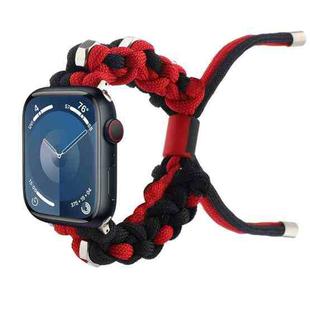 For Apple Watch Series 9 45mm Screw Nut Dual-Color Braided Paracord Watch Band(Black Red)