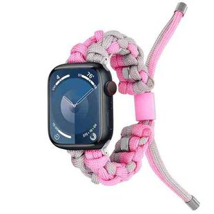 For Apple Watch Series 9 45mm Screw Nut Dual-Color Braided Paracord Watch Band(Silver Pink)