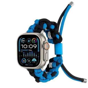 For Apple Watch Ultra 49mm Screw Nut Dual-Color Braided Paracord Watch Band(Black Blue)