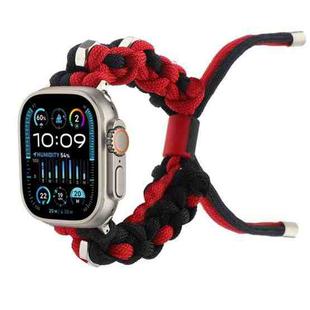 For Apple Watch Ultra 49mm Screw Nut Dual-Color Braided Paracord Watch Band(Black Red)