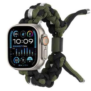 For Apple Watch Ultra 49mm Screw Nut Dual-Color Braided Paracord Watch Band(Black Green)