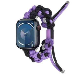 For Apple Watch SE 2022 44mm Screw Nut Dual-Color Braided Paracord Watch Band(Black Purple)