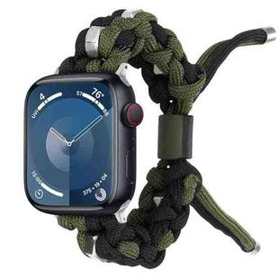 For Apple Watch Series 7 45mm Screw Nut Dual-Color Braided Paracord Watch Band(Black Green)