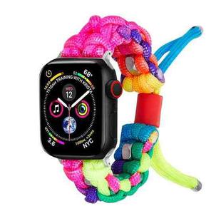 For Apple Watch Series 5 44mm Screw Nut Dual-Color Braided Paracord Watch Band(Rainbow)