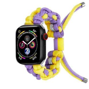 For Apple Watch Series 3 42mm Screw Nut Dual-Color Braided Paracord Watch Band(Purple Yellow)