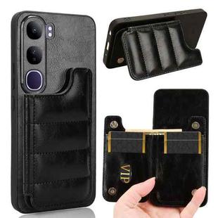 For vivo V40 Lite 4G / 5G IDN Cow Pattern Sewing Card Bag Phone Case(Black)