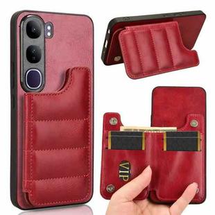 For vivo V40 Lite 4G / 5G IDN Cow Pattern Sewing Card Bag Phone Case(Red)