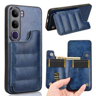 For vivo V40 Lite 4G / 5G IDN Cow Pattern Sewing Card Bag Phone Case(Blue)