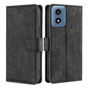 For Motorola Moto G Play 4G 2024 Skin Feel Crocodile Magnetic Clasp Leather Phone Case(Black)