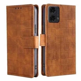 For Motorola Moto G24 4G Skin Feel Crocodile Magnetic Clasp Leather Phone Case(Brown)