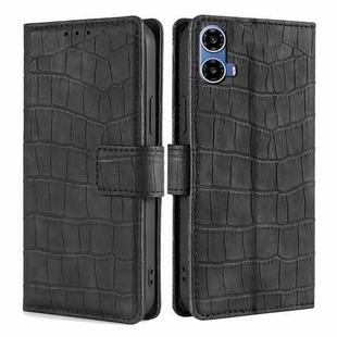 For Motorola Moto G34 5G Skin Feel Crocodile Magnetic Clasp Leather Phone Case(Black)