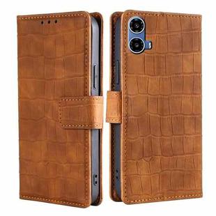 For Motorola Moto G34 5G Skin Feel Crocodile Magnetic Clasp Leather Phone Case(Brown)