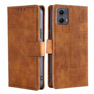 For Motorola Edge 5G 2024 Skin Feel Crocodile Magnetic Clasp Leather Phone Case(Brown)