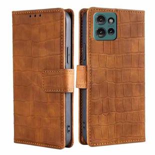 For Motorola Edge 50 5G Skin Feel Crocodile Magnetic Clasp Leather Phone Case(Brown)