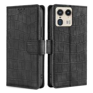 For Motorola Edge 50 Ultra Skin Feel Crocodile Magnetic Clasp Leather Phone Case(Black)