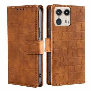 For Motorola Edge 50 Ultra Skin Feel Crocodile Magnetic Clasp Leather Phone Case(Brown)