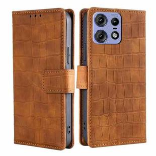 For Motorola Edge 50 Pro 5G Skin Feel Crocodile Magnetic Clasp Leather Phone Case(Brown)