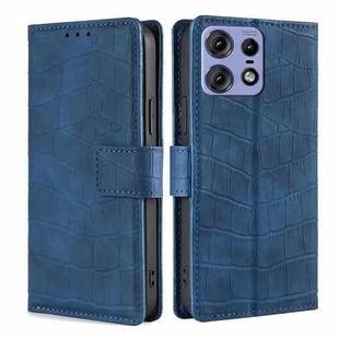 For Motorola Edge 50 Pro 5G Skin Feel Crocodile Magnetic Clasp Leather Phone Case(Blue)